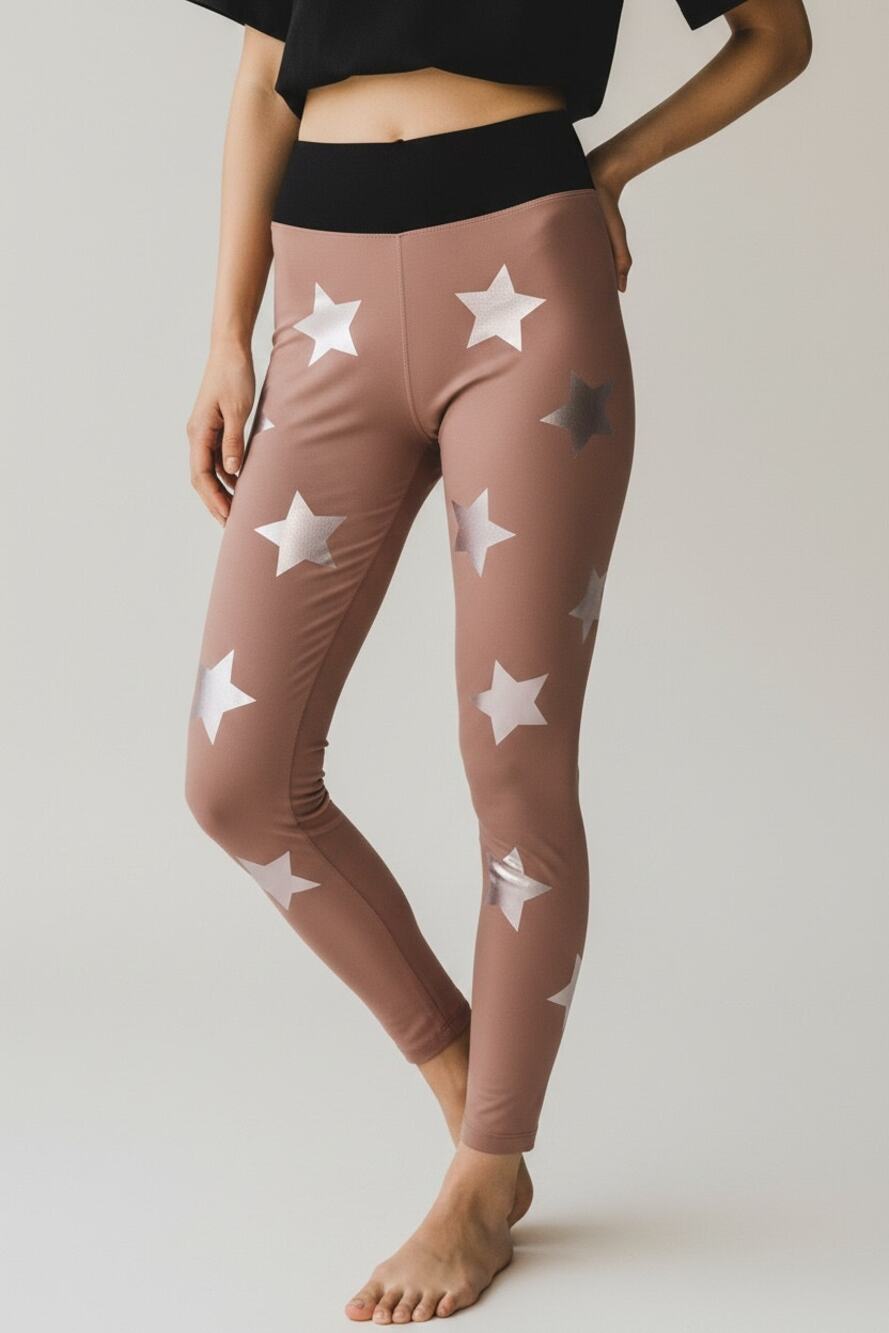 Ultracor Duochrome Pop Star Leggings Womens XS Mauve Rose Gold Star NWOT